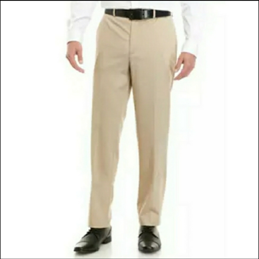 CHAPS Mens Flat Front Tan Dress Pants, Size 34x32